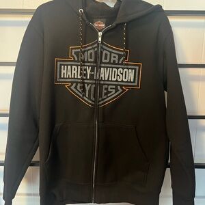 EUC Women's HARLEY DAVIDSON, Size S, Zip up Black Hoodie with LOGO, Pinehurst,G4